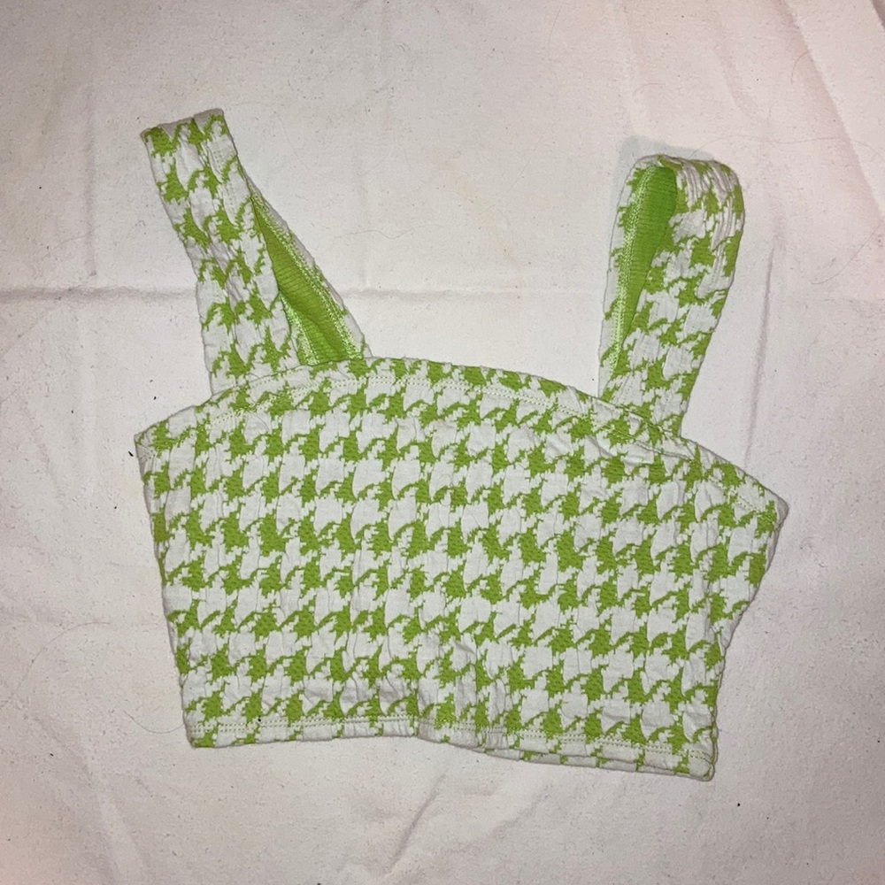 Neon green shark tooth pattern cropped top